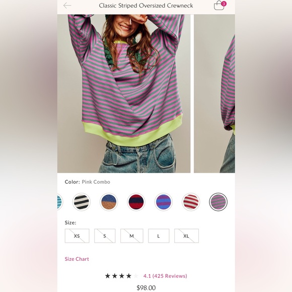 LAST ONE! Free People Classic Striped Oversized Crewneck💓💚 - Picture 6 of 6